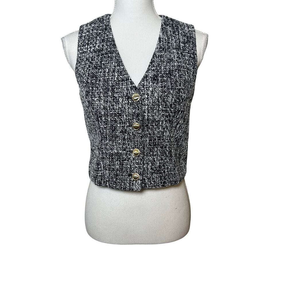 Abercrombie & Fitch NWT black and white tweed 4 gold button lined vest XS
